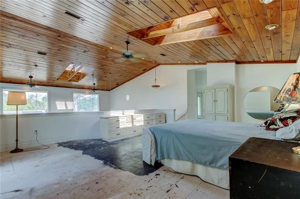 Bedroom, Interior, Pendant Lights, Wooden Ceilings