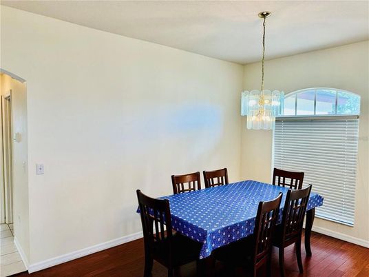 Chandelier, Dining room, Interior, Wood Texture Flooring