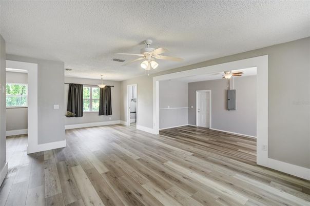 Empty room, Interior, Pendant Lights, Wood Texture Flooring
