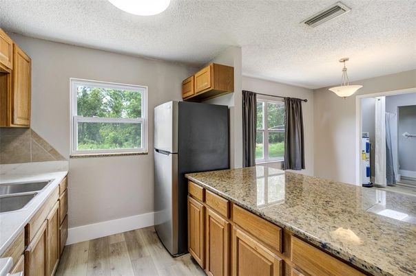 Interior, Kitchen, Pendant Lights, Wood Texture Flooring
