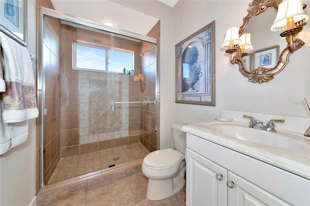 Bathroom, Glass Shower, Interior, Recessed Lighting
