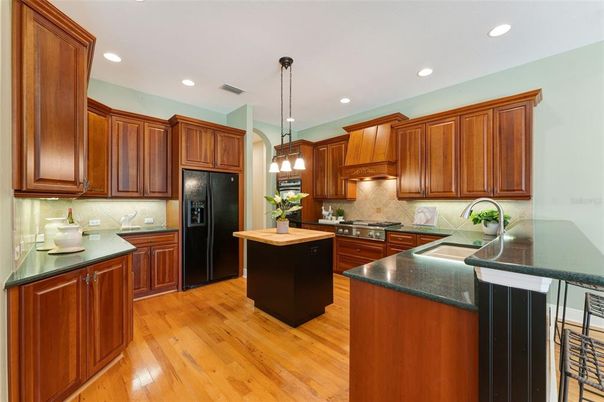 Interior, Kitchen, Pendant Lights, Recessed Lighting, Wood Texture Flooring