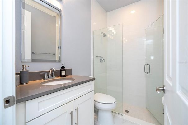 Bathroom, Glass Shower, Interior, Marble, Recessed Lighting