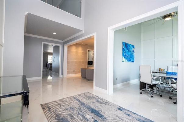 Home Office, Interior, Marble, Recessed Lighting