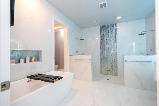 Bathroom, Interior, Marble, Marble Walls, Recessed Lighting