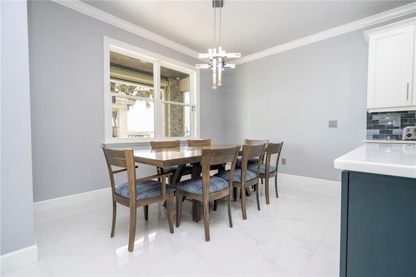 Dining room, Interior, Marble, Pendant Lights