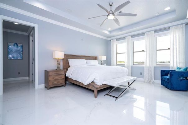 Bedroom, Interior, Marble, Recessed Lighting