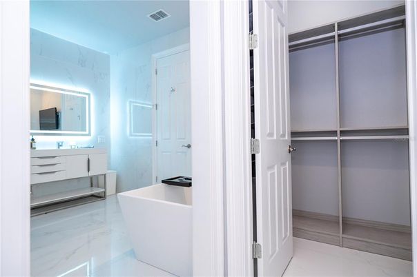 Bathroom, Free Standing Baths, Interior, Marble, Marble Walls, Walk-in Closets