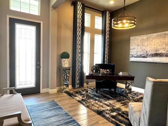 Home Office, Interior, Pendant Lights, Recessed Lighting, Wood Texture Flooring