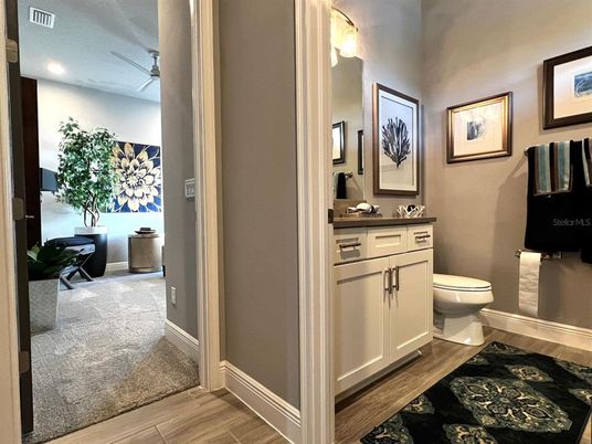 Bathroom, Interior, Recessed Lighting, Wood Texture Flooring