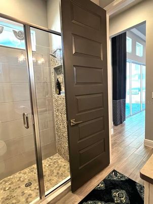 Bathroom, Glass Shower, Interior, Wood Texture Flooring
