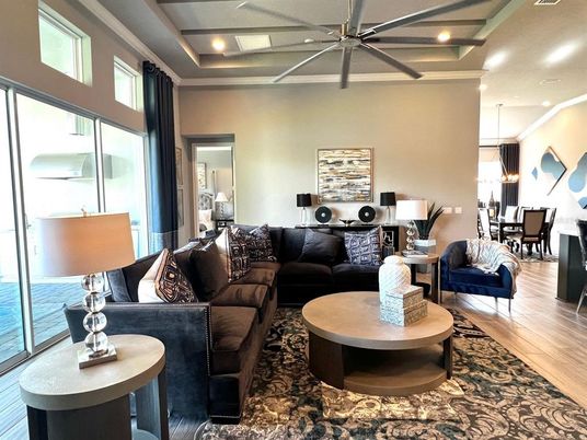 Dining room, Interior, Living room, Pendant Lights, Recessed Lighting, Wood Texture Flooring