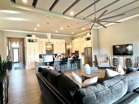 Interior, Kitchen, Living room, Pendant Lights, Recessed Lighting, Stainless Steel Appliances, Wood Texture Flooring