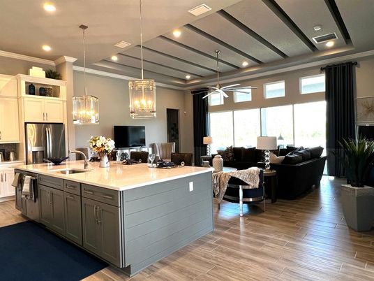 Interior, Kitchen, Living room, Pendant Lights, Recessed Lighting, Stainless Steel Appliances, Wood Texture Flooring