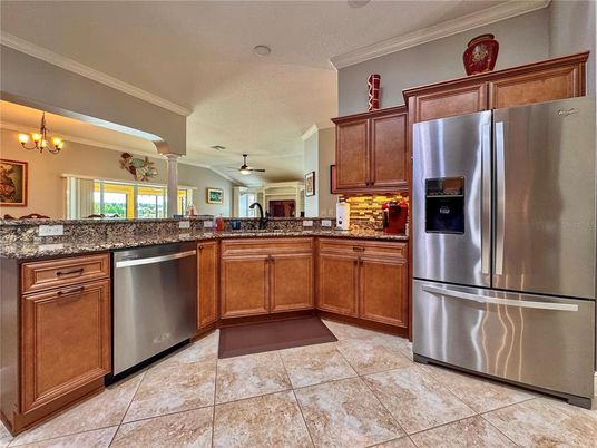 Chandelier, Interior, Kitchen, Stainless Steel Appliances