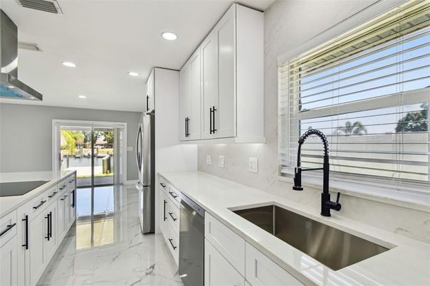 Interior, Kitchen, Marble, Recessed Lighting, Stainless Steel Appliances
