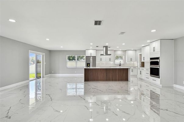 Interior, Kitchen, Marble, Recessed Lighting, Stainless Steel Appliances