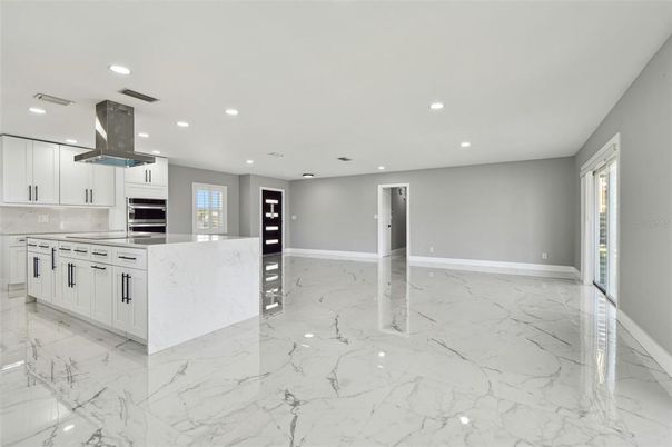 Interior, Kitchen, Marble, Recessed Lighting, Stainless Steel Appliances