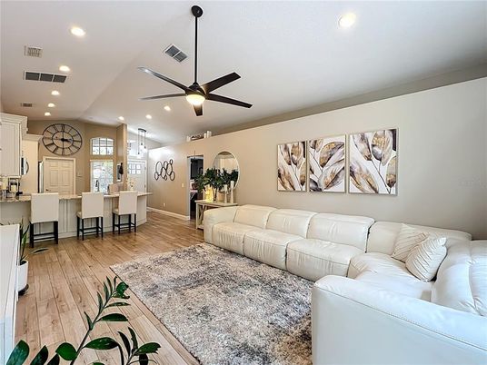 Interior, Kitchen, Living room, Pendant Lights, Recessed Lighting, Wood Texture Flooring