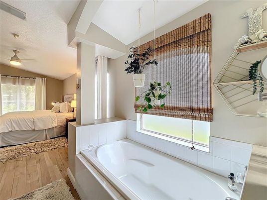 Bathroom, Bedroom, Interior, Pendant Lights, Wood Texture Flooring
