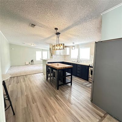 Interior, Kitchen, Pendant Lights, Wood Texture Flooring