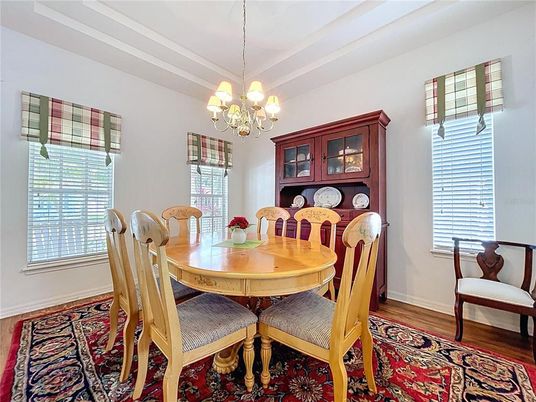 Chandelier, Dining room, Interior, Wood Texture Flooring