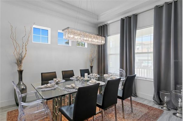 Chandelier, Dining room, Interior, Wood Texture Flooring