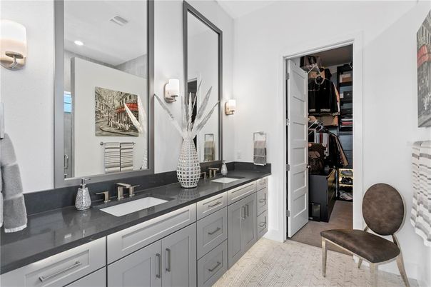 Bathroom, Dual Sink Vanities, Interior, Recessed Lighting, Walk-in Closets