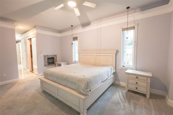 Bedroom, Fireplace, Interior, Pendant Lights