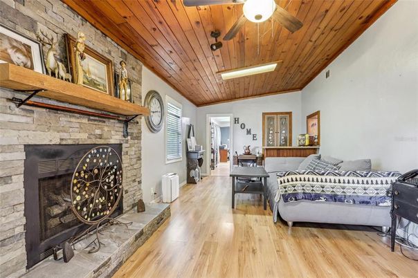 Fireplace, Interior, Stone Walls, Wooden Ceilings, Wood Texture Flooring
