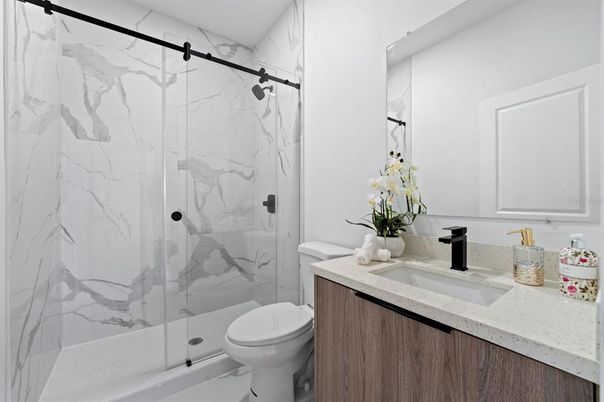 Bathroom, Glass Shower, Interior, Marble Walls