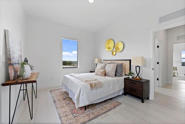 Bedroom, Interior, Recessed Lighting, Wood Texture Flooring