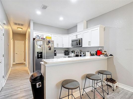 Interior, Kitchen, Recessed Lighting, Wood Texture Flooring