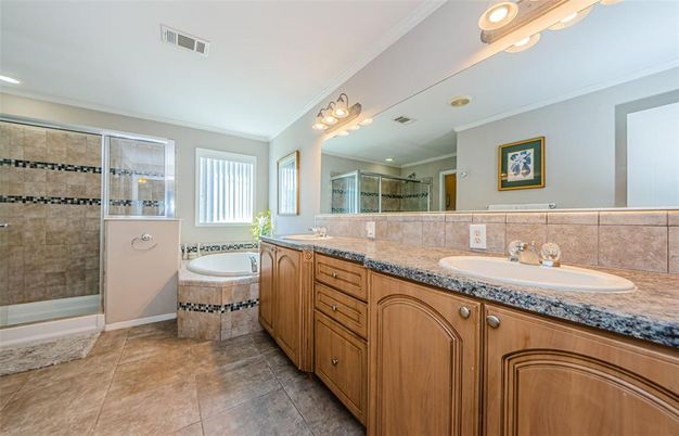Bathroom, Dual Sink Vanities, Glass Shower, Interior, Recessed Lighting