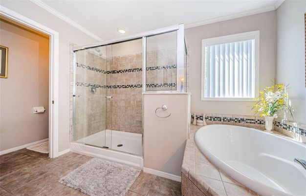 Bathroom, Free Standing Baths, Glass Shower, Interior, Recessed Lighting