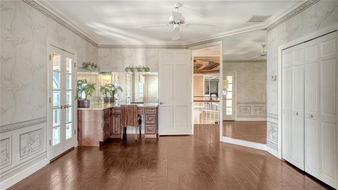 Interior, Marble Walls, Wood Texture Flooring