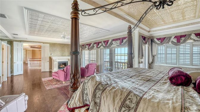 Bedroom, Fireplace, Interior, Wood Texture Flooring