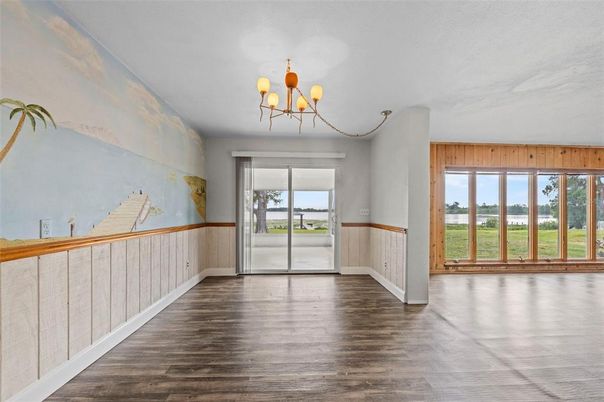 Chandelier, Empty room, Interior, Wood Texture Flooring