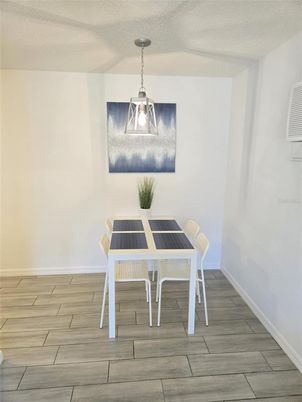 Dining room, Interior, Pendant Lights, Wood Texture Flooring