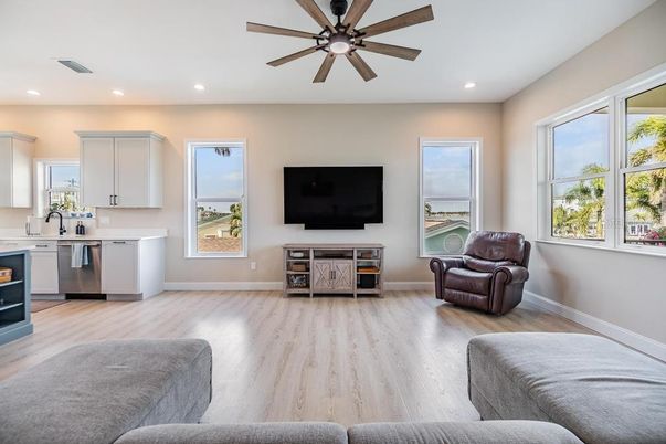 Interior, Kitchen, Recessed Lighting, Wood Texture Flooring