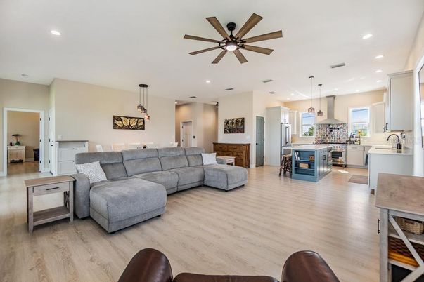 Interior, Kitchen, Living room, Pendant Lights, Recessed Lighting, Wood Texture Flooring