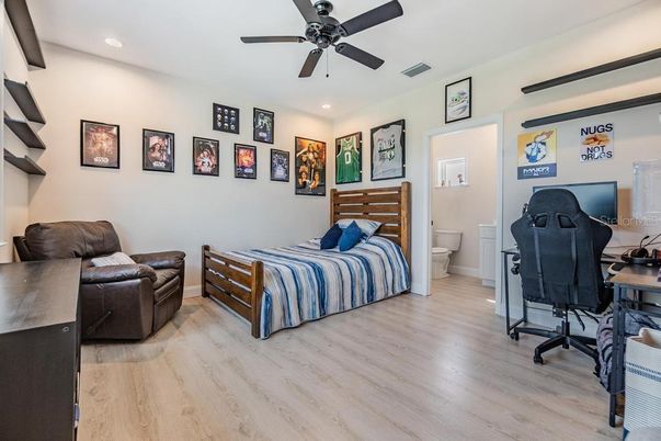 Bedroom, Home Office, Interior, Recessed Lighting, Wood Texture Flooring