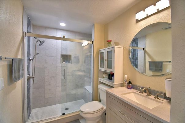 Bathroom, Glass Shower, Interior, Recessed Lighting