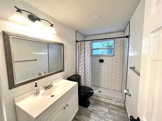Bathroom, Interior, Recessed Lighting, Wood Texture Flooring