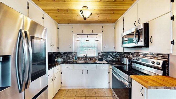 Interior, Kitchen, Stainless Steel Appliances, Wooden Ceilings