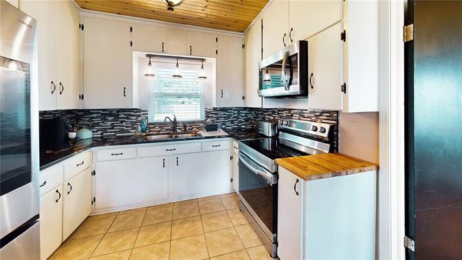 Interior, Kitchen, Stainless Steel Appliances, Wooden Ceilings