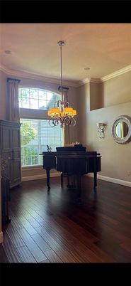 Chandelier, Interior, Piano, Wood Texture Flooring