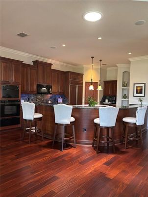 Interior, Kitchen, Pendant Lights, Recessed Lighting, Wood Texture Flooring
