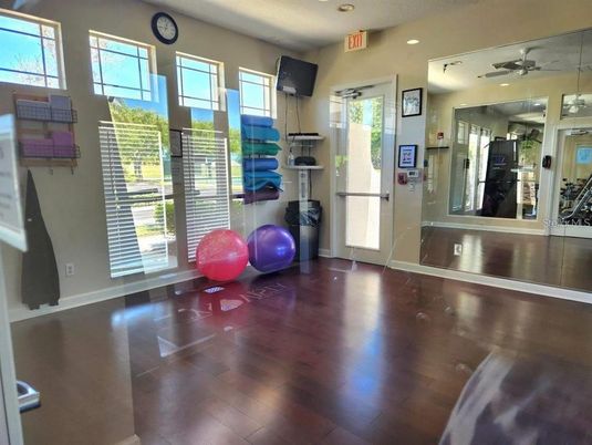 Fitness Equipment, Interior, Recessed Lighting, Wood Texture Flooring