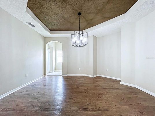 Empty room, Interior, Pendant Lights, Wood Texture Flooring